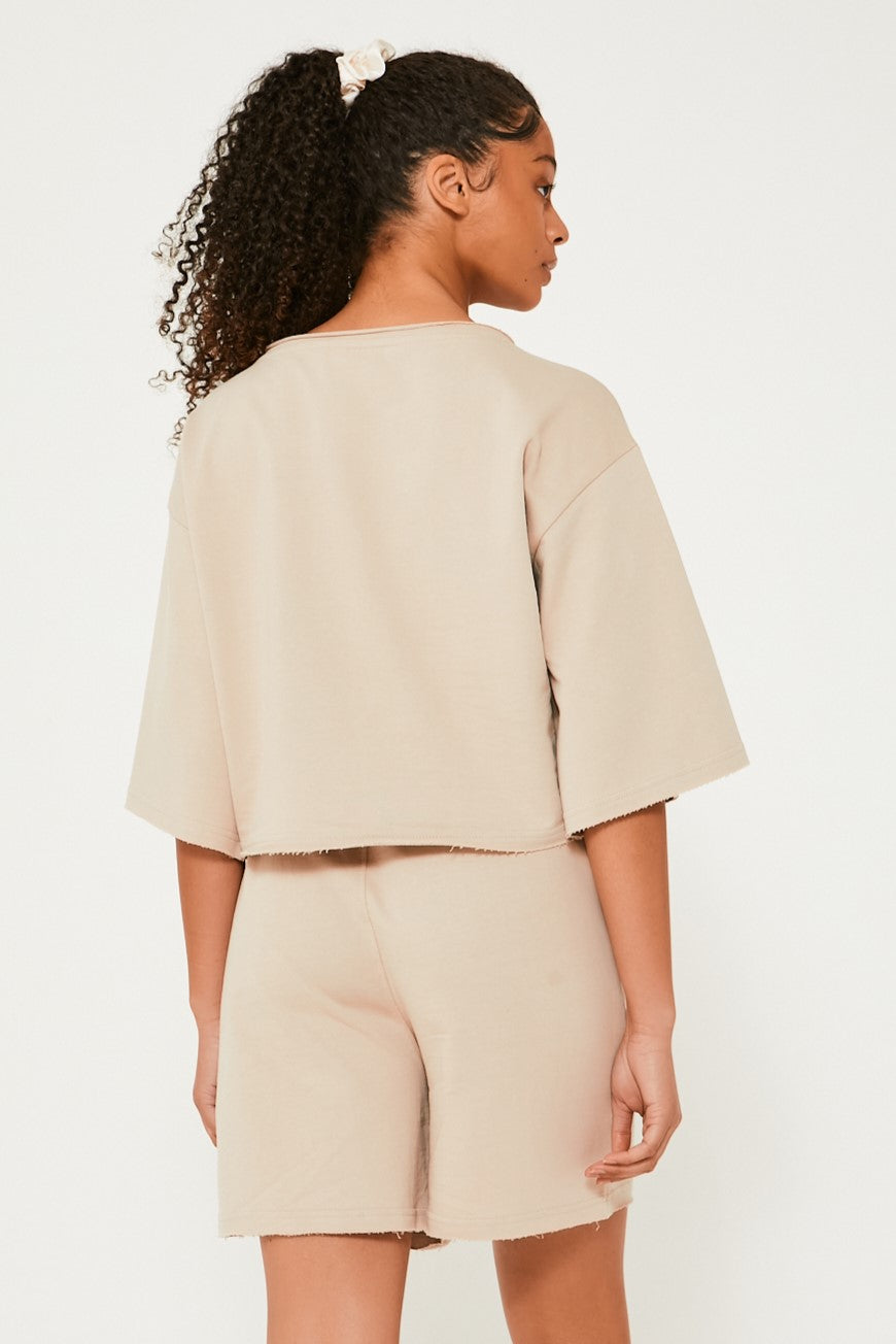 Womens Tee and Short Set - Stone