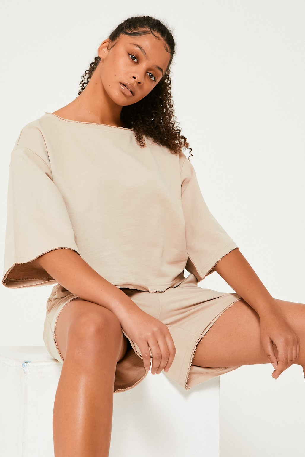 Womens Tee and Short Set - Stone