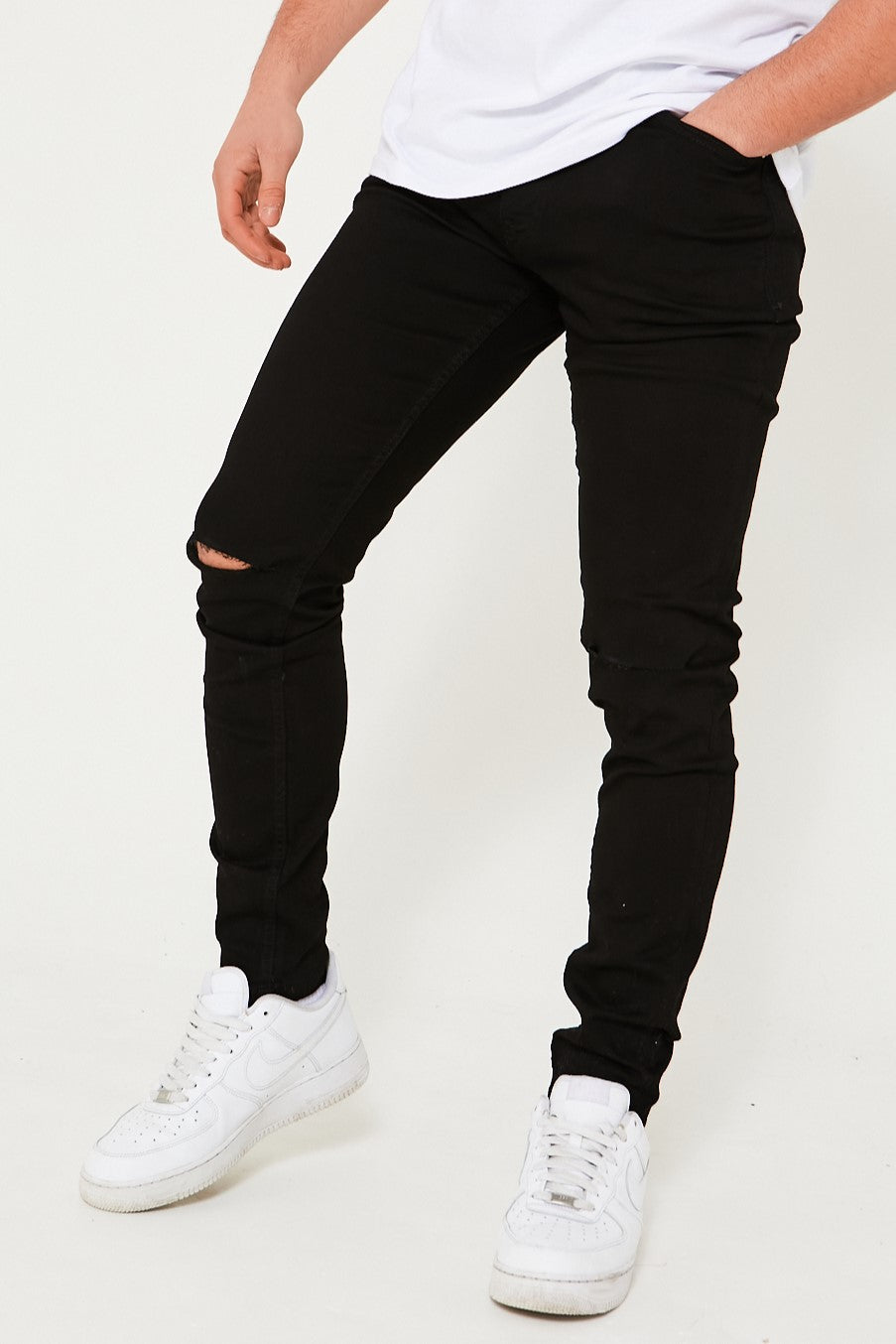 Super Skinny Boys Ripped Black Jeans Men's Black Slim Fit Ripped