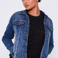 Boohoo Stretch Denim Jacket - Mid Blue