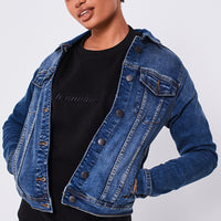 Boohoo Stretch Denim Jacket - Mid Blue