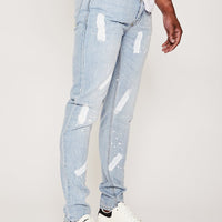 Elverson Road Skinny Rigid Painted Detail Jeans- Ice Blue