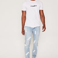 Elverson Road Skinny Rigid Painted Detail Jeans- Ice Blue