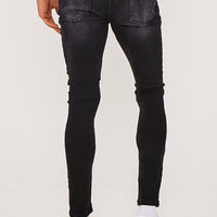 Super Skinny Check Bandana Biker Jeans- Washed Black