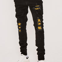 Skinny Stacked Bandana Biker Jeans- Black