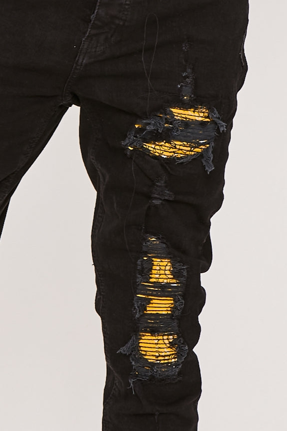 Skinny Stacked Bandana Biker Jeans- Black