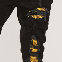 Skinny Stacked Bandana Biker Jeans- Black