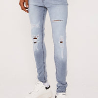 Super Skinny With All Over Rips Jeans- Ice Grey