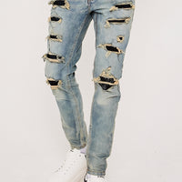 Skinny Stretch Lace Rip & Repair Jeans- Antique Blue