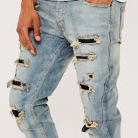 Skinny Stretch Lace Rip & Repair Jeans- Antique Blue