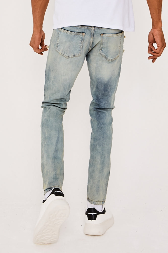 Skinny Stretch Lace Rip & Repair Jeans- Antique Blue