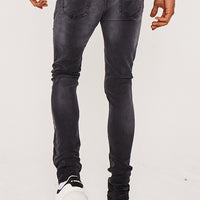Skinny Stacked Bandana Biker Jeans- Charcoal