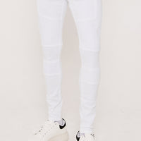 Super Skinny Biker Panelled Jeans- White