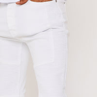 Super Skinny Biker Panelled Jeans- White