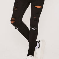 Super Skinny Check Biker Jeans- Black