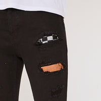 Super Skinny Check Biker Jeans- Black
