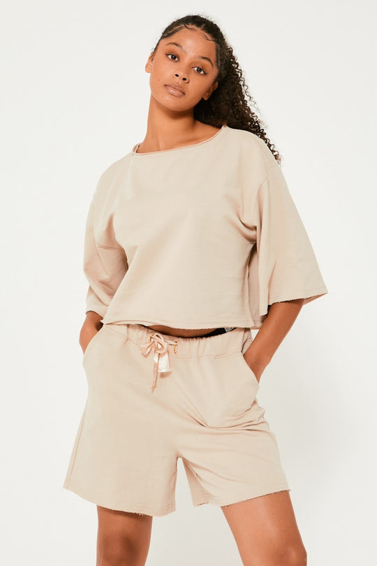 Womens Tee and Short Set - Stone