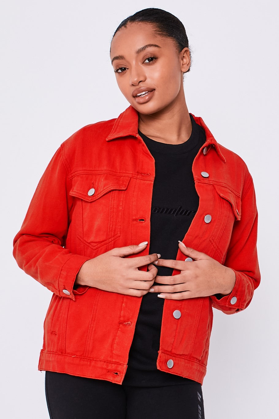 Boohoo Oversized Denim Jacket - Red