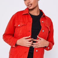 Boohoo Oversized Denim Jacket - Red