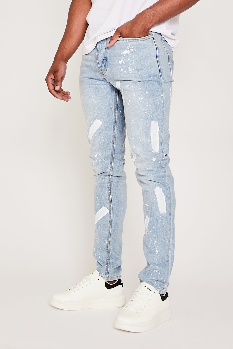 Elverson Road Skinny Rigid Painted Detail Jeans- Ice Blue