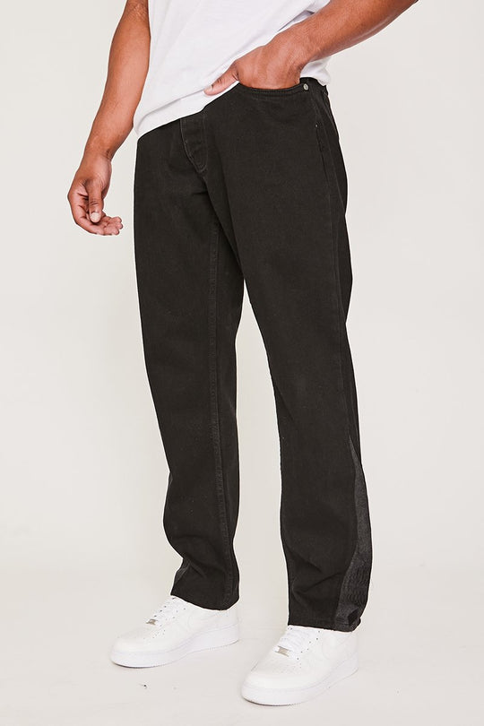 Cyprus Straight Leg Seam Embroidered Graphic Jeans- True Black