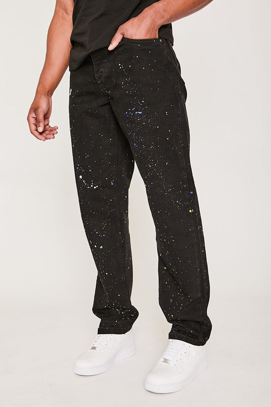 Gallions Reach Relaxed Fit Painted Detail Jeans- True Black
