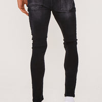 Super Skinny Check Bandana Biker Jeans-  Washed Black