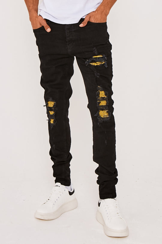 Skinny Stacked Bandana Biker Jeans- Black
