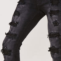 Skinny Stretch Lace Rip & Repair Biker Jeans- Black