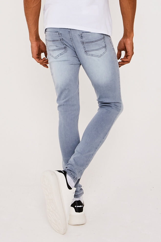 Super Skinny With All Over Rips Jeans- Ice Grey