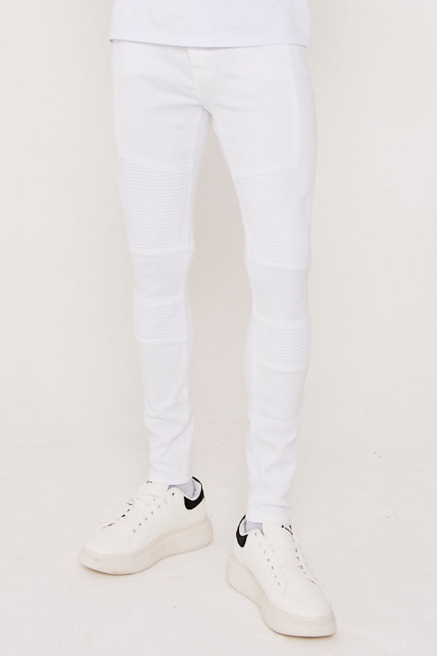 Super Skinny Biker Panelled Jeans- White