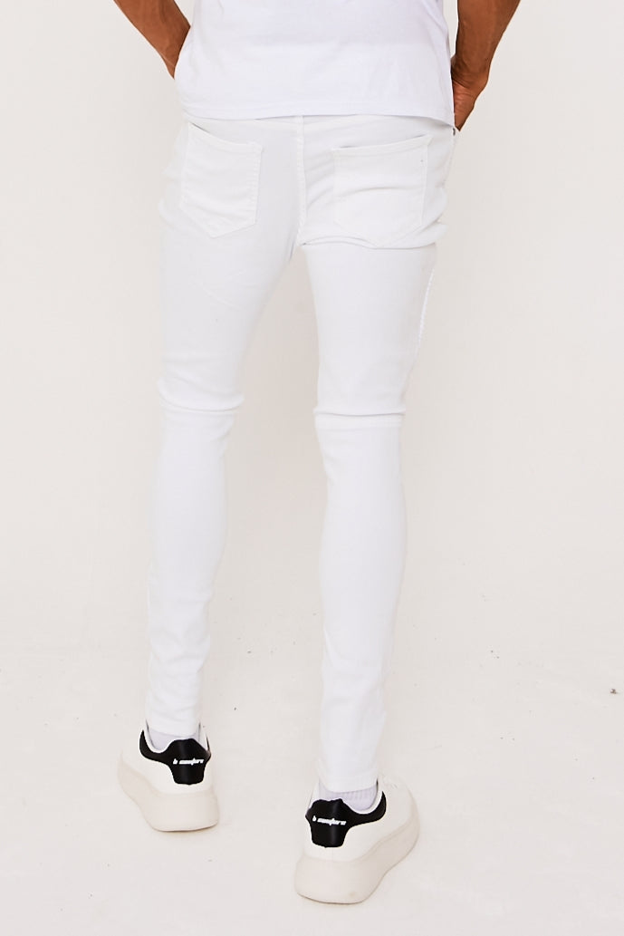 Super Skinny Biker Panelled Jeans- White